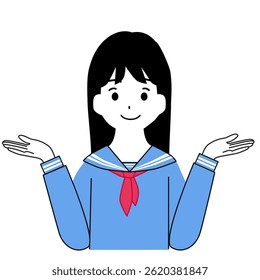 Clip art of a girl student making the shape of a balance with her arms.