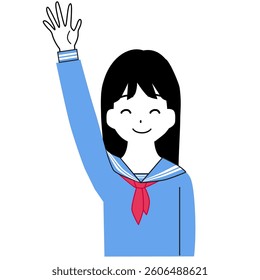 Clip art of girl student raising her hand