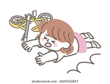 Clip art of girl who fell and injured by bicycle