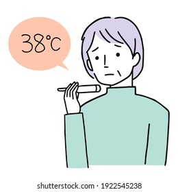 Clip art of grandma taking a temperature with a thermometer