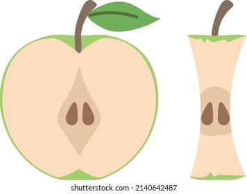 Clip art of green apple cut in two and apple core