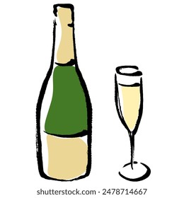 Clip art of green champagne bottle and glass