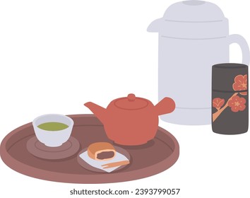Clip art of green tea and Japanese sweets