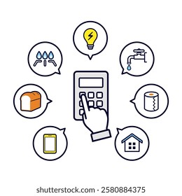 Clip art of hand calculating cost of living with calculator