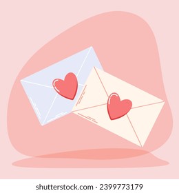 Clip art of hand drawn love letter with heart seal on isolated background. Romantic design for Valentine’s day, mother’s day, wedding celebration, greeting card, paper crafts, home and nursery decor. 