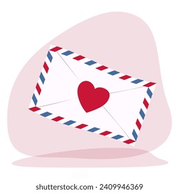 Clip art of hand drawn love letter with heart seal on isolated background. Romantic design for Valentine’s day, mother’s day, wedding celebration, greeting card, paper crafts, home decor. 