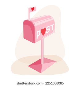  Clip art of hand drawn pink mail box with love hearts on isolated background. Romantic post elements for Valentine’s day, mother’s day, wedding day celebration, greeting card, scrapbooking, textile.