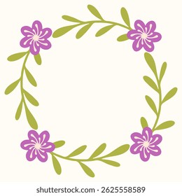 Clip art of hand drawn simple wreath of wild flowers on isolated background. Design for mother’s day, springtime and summertime celebration, scrap booking, wedding invitation, textile, home decor.