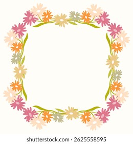 Clip arte de mano dibujado simple corona de flores silvestres sobre fondo aislado. Diseño para el día de la madre, la primavera y la celebración de verano, reserva de chatarra, invitación de boda, textil, decoración del hogar.