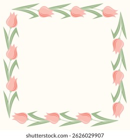 Clip art of hand drawn simple wreath of tulips on isolated background. Design for mother’s day, springtime and summertime celebration, scrap booking, wedding invitation, textile, home decor.