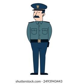 clip art hand drawn simplistic illustration male policeman or cop in Cartoon Flat style, vector flat illustration. male police character vector design.