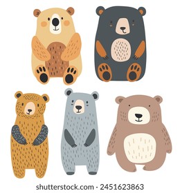 Clip art hand drawn vector illustration of a cute funny bears isolated objects on white background.