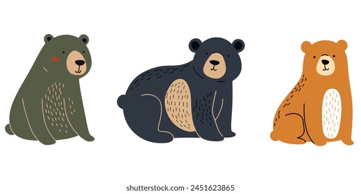 Clip art hand drawn vector illustration of a cute funny bears isolated objects on white background.