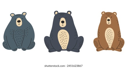 Clip art hand drawn vector illustration of a cute funny bears isolated objects on white background.