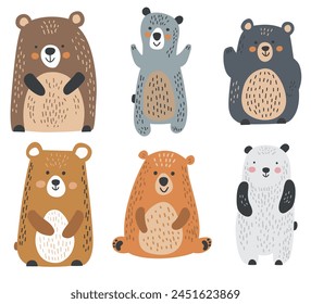 Clip art hand drawn vector illustration of a cute funny bears isolated objects on white background.