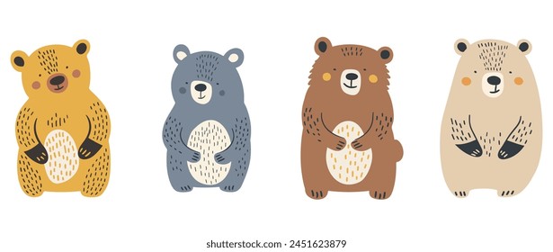 Clip art hand drawn vector illustration of a cute funny bears isolated objects on white background.