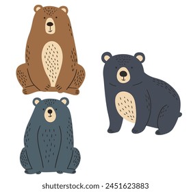 Clip art hand drawn vector illustration of a cute funny bears isolated objects on white background.