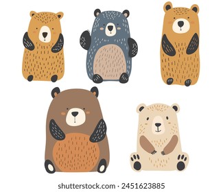 Clip art hand drawn vector illustration of a cute funny bears isolated objects on white background.