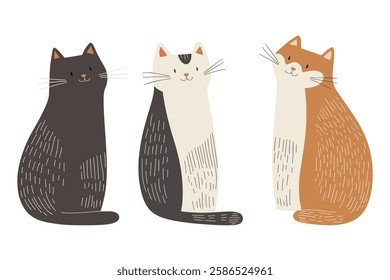 Clip art hand drawn vector illustration of a cute funny cats isolated objects on white background