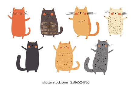 Clip art hand drawn vector illustration of a cute funny cats isolated objects on white background