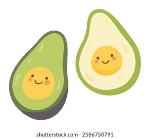 Clip art hand drawn vector illustration of a cute funny avocados isolated objects on white background