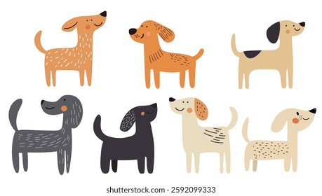 Clip art hand drawn vector illustration of a different cute funny dogs isolated objects on white background