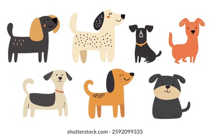 Clip art hand drawn vector illustration of a different cute funny dogs isolated objects on white background