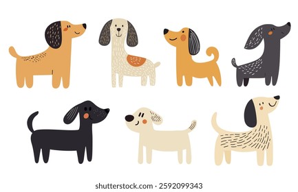 Clip art hand drawn vector illustration of a different cute funny dogs isolated objects on white background