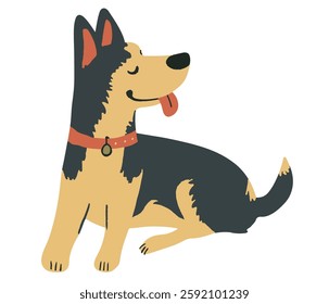 Clip art hand drawn vector illustration of a cute funny puppy German Shepherd dog isolated objects on white background