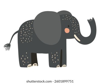 Clip art hand drawn vector illustration of a single cute funny elephant with big ears in a playful cartoon style, isolated on white background.