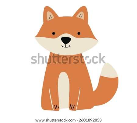 Clip art hand drawn vector illustration of a single cute funny fox in a playful cartoon style, isolated on white background.