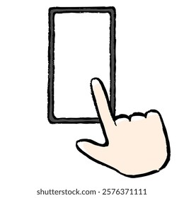Clip art of hand operating smartphone with brush touch