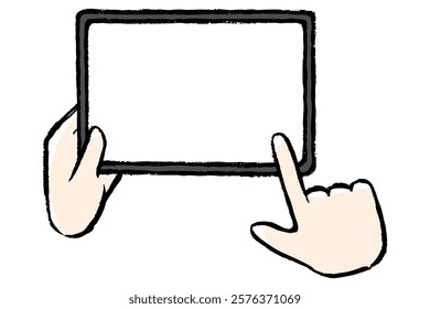 Clip art of hand operating tablet with brush touch