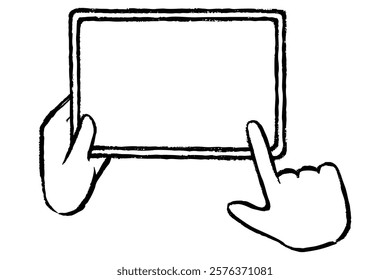 Clip art of hand operating tablet with brush touch