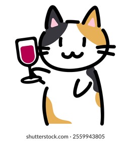 Clip art of hand-drawn cat with wine