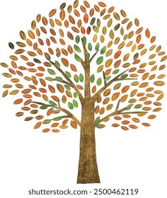 Clip art of hand-drawn Scandinavian style big tree-Eco-friendly image-Autumn-White background with red leaves