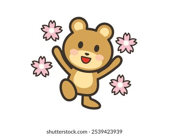 Clip art of a happy cute bear and cherry petals