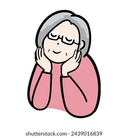 Clip art of happy senior woman pensive with eyes closed	