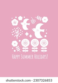 Clip art of happy summer holidays, Scandinavian folk art.