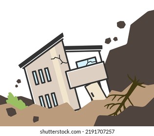 Clip art of house damaged by landslide