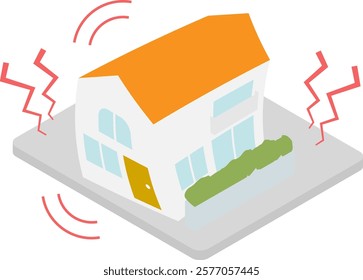 Clip art of a house shaken greatly by an earthquake