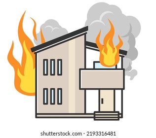 Clip art of house which burns with smoke by fire
