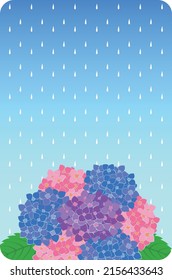 
Clip art of hydrangea flower and rain blue gradient background
