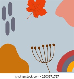 Clip art illustration of Autumn Rainbow. Rainbow in autumn, warm colours. Autumn leaves and raindrops, yellow, orange and red colour.Isolated elements on white background.