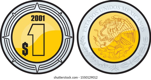 clip art illustration of both sides of a mexican peso