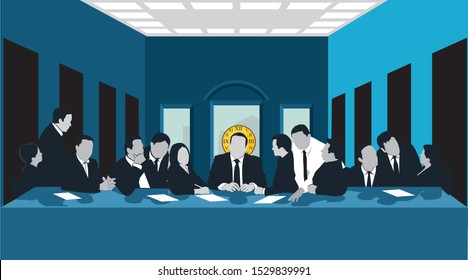 clip art illustration of business men at a last supper scene