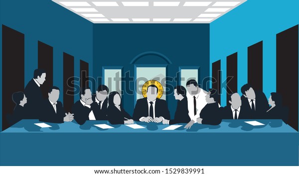 clip art illustration of business men at a last supper scene