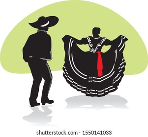 ilustración de un par de bailarinas folclóricas mexicanas