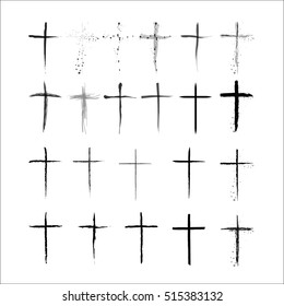 clip art illustration of crosses, Christian cross, Vector line black christian cross set on white background