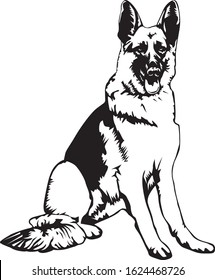 Clip art illustration of a german shepherd dog in black and white